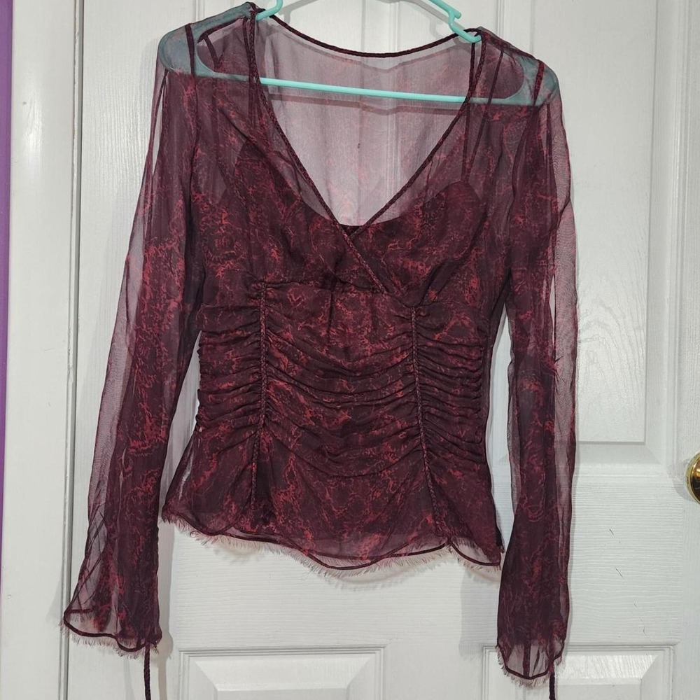 Vintage Sheer Mesh Bell Sleeved Top